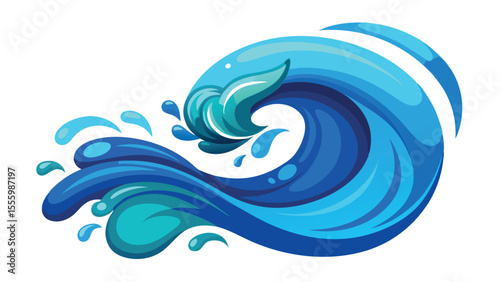 Color-Filled Vector Illustration of Splashing Water Waves on White Background – Bright and Fresh Water Design