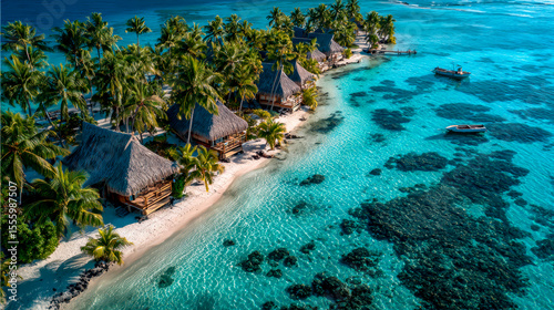 A carefree vacation: a tropical masterpiece with a bungalow by the water.