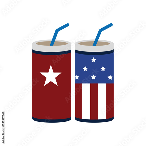 Flat vector celebratory drink cans decorated with stars Vector illustration