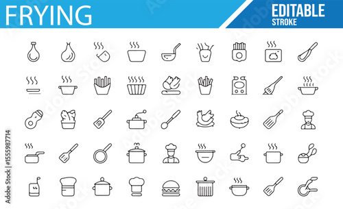 Editable Frying and Food Preparation Icons for Digital Use