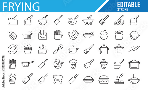 Collection of Editable Food Preparation and Frying Symbols

