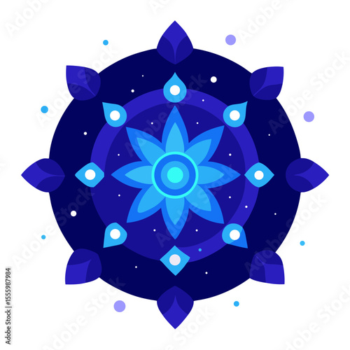 Crystalline Cosmic Mandala in Blue with Sparkling Space Surround