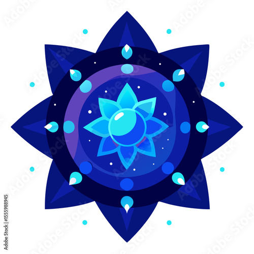Cosmic Mandala in Crystalline Blue with Starlit Glow