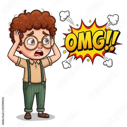 Surprised Boy Saying OMG Vector Illustration Cartoon Shock Expression