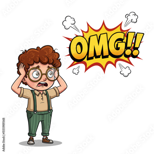 Shocked Cartoon Boy with Exclamation Vector OMG Reaction Graphic