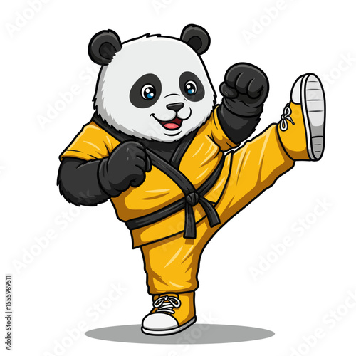 Cute Panda Doing Kick Vector Cartoon Martial Artist Animal Graphic