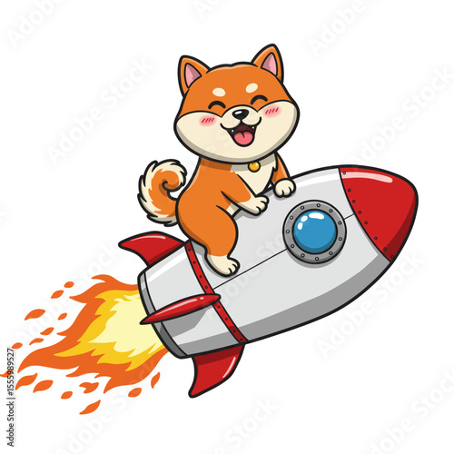 Shiba Inu Astronaut Vector Illustration: Happy Dog Space Travel Cartoon
