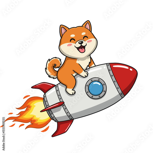 Funny Shiba Inu Flying Rocket Vector: Crypto Meme Dog Digital Illustration