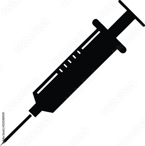 Syringe injection icon vector, medical syringe silhouette