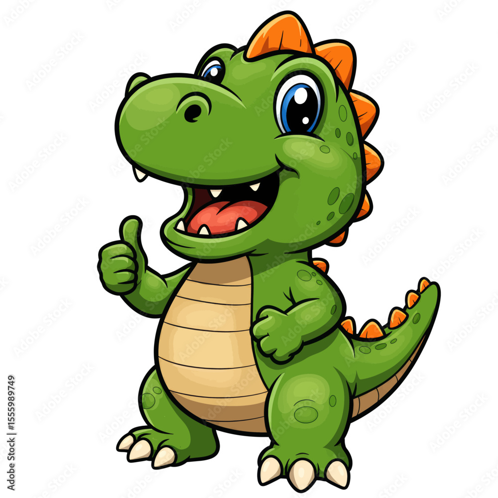 Fototapeta premium Cute Green Dinosaur Thumb Up Vector Illustration Cartoon Character