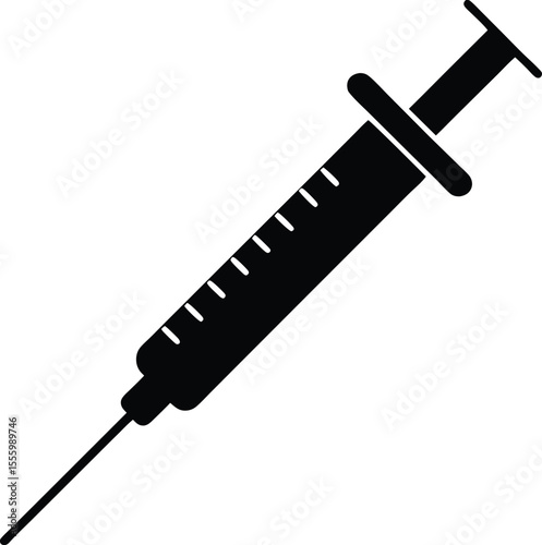 Syringe injection icon vector, medical syringe silhouette