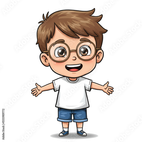 Cute Little Boy Welcoming with Open Arms Vector Illustration