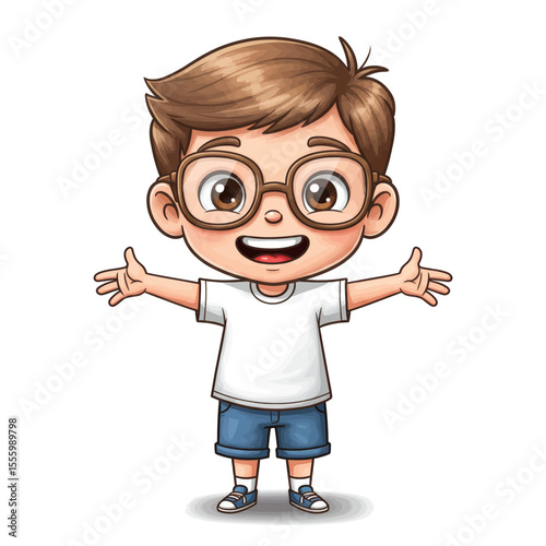 Cute Little Boy Welcoming with Open Arms Vector Illustration