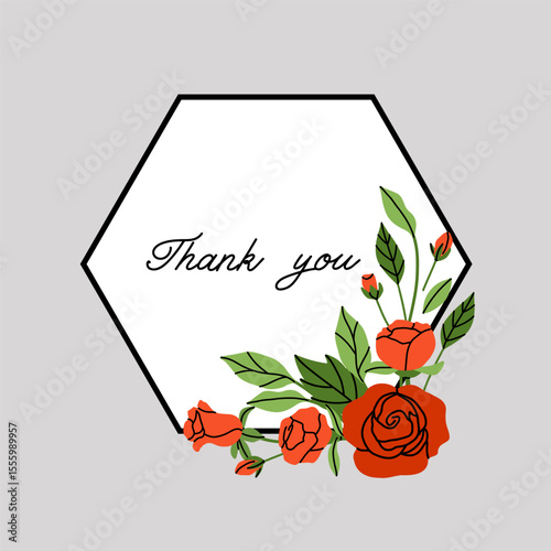 Rose frame. Red flowers and green leaves. Decorative elements, spring summer elegant elements. Bouquet with blossom. Botanical decoration for poster. Vector cartoon flat isolated illustration