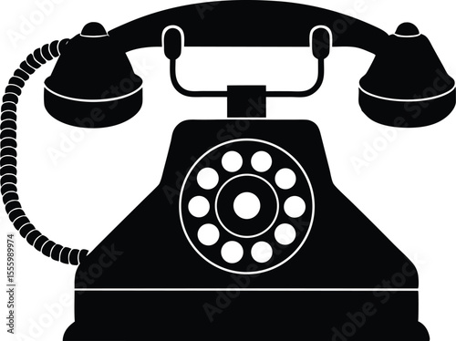 Telephone icon, vintage retro telephone silhouette vector