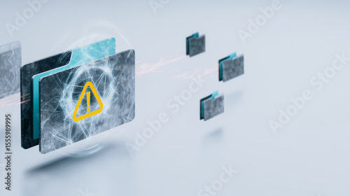 Data Security: A conceptual, technologically advanced image illustrating a digital folder with an alert symbol, indicating potential data breach risks.