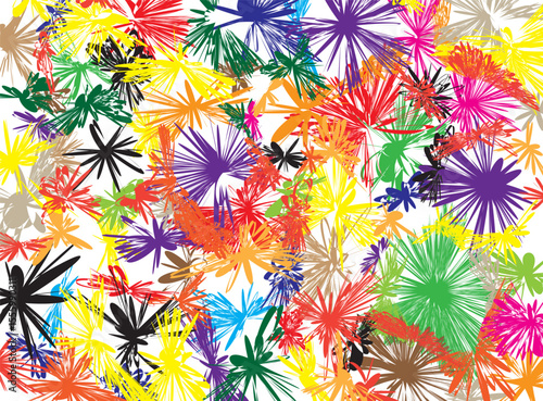 Colorful abstract illustration with random floral patterns and dynamic lines. Vibrant composition displays energy, creativity and artistic freedom in a modern and expressive style