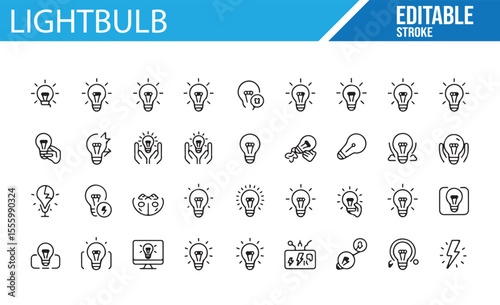 Vector Icons Representing Light Bulbs, Sparks, and Electricity