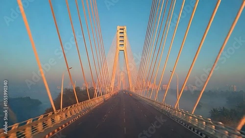 Aerial View of Durgam Cheruvu Cable Bridge at Sunrise Hyderabad India