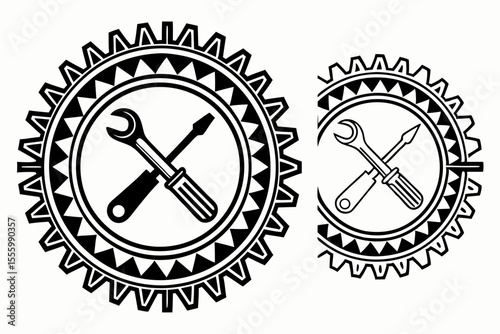 Detailed Vector Graphic of Tools and Gears for Industrial Maintenance Design