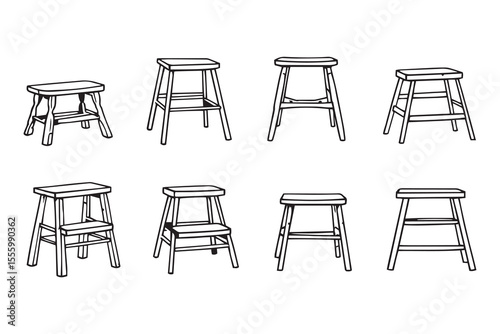 set of different type of 8 pcs Step stool line art and black color