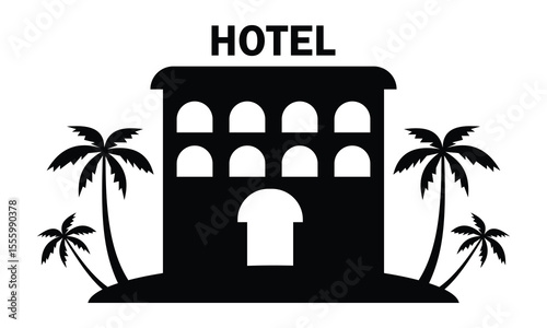 Hotel icon. Modern and editable hotel silhouette symbol illustration website design. Simple black filled hotel icon symbol isolated on white background. Vector illustration. EPS 10