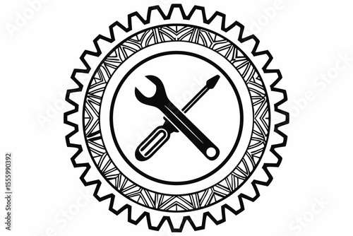 Modern Vector Artwork Featuring Wrench, Screwdriver, and Gear Symbols
