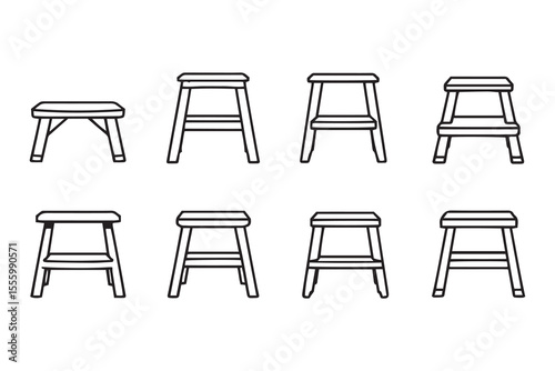 set of different type of 8 pcs Step stool line art and black color