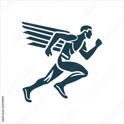 Winged Runner Sprinting Fast, Vector Graphic Wing Sprint Fast runner in full stride