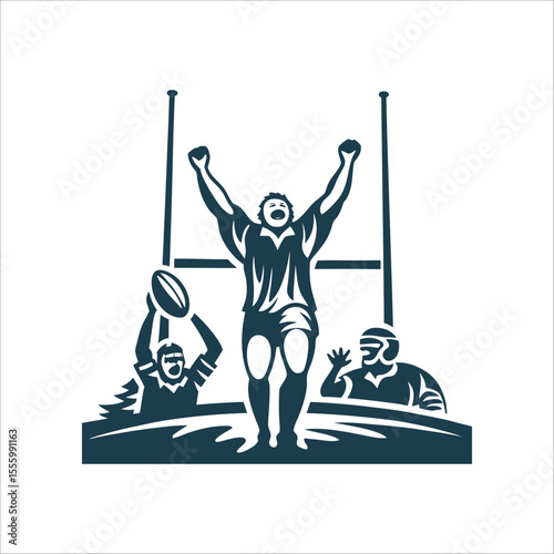 Rugby Player Celebrating Try Vector Illustration Victory Roar Player celebrating a try