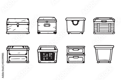  set of different type of 8 pcs Storage bin line art and black color
