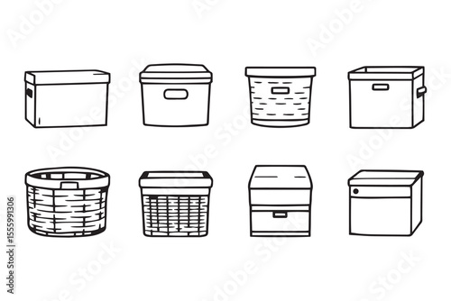  set of different type of 8 pcs Storage bin line art and black color
