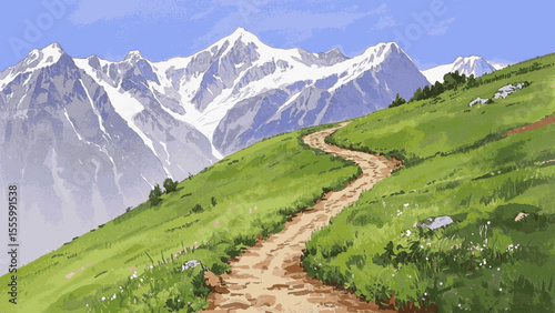 Summit Veil Mountain path isolated watercolor vector illustration svg