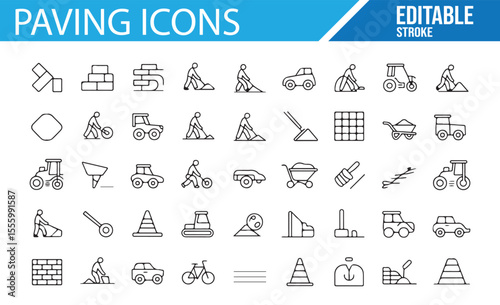 Editable Roadwork, Equipment, and Paving Vehicle Icons