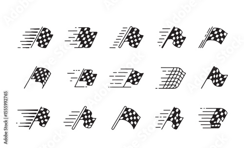 Vector Icons Representing Movement, Flags, and Racing Symbols

