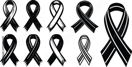 Adobe Illustrator Artwork Vector 3d Realistic Purple Ribbon Set. Pancreatic Cancer Awareness Symbol Closeup. Cancer Ribbon Template. World Pancreatic Cancer Day Concept
