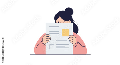 Student hiding behind worksheet while sitting at table indoors  