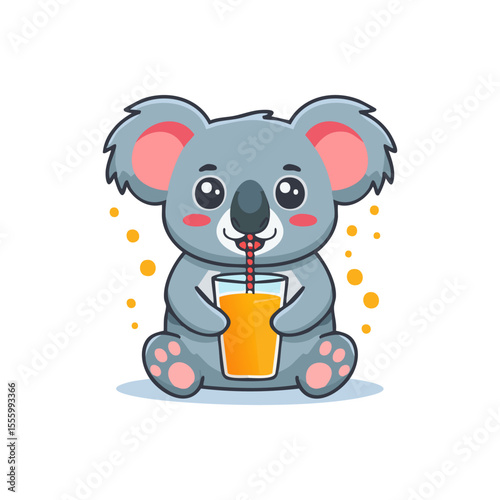 Cute Koala drinking juice flat design