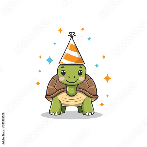 Cute Turtle wearing a party hat