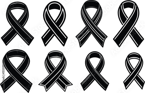 Adobe Illustrator Artwork Vector 3d Realistic Purple Ribbon Set. Pancreatic Cancer Awareness Symbol Closeup. Cancer Ribbon Template. World Pancreatic Cancer Day Concept
