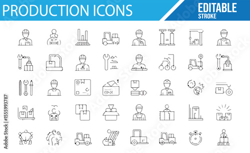 Vector Icons Representing Manufacturing and Production Work