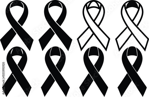 Adobe Illustrator Artwork Vector 3d Realistic Purple Ribbon Set. Pancreatic Cancer Awareness Symbol Closeup. Cancer Ribbon Template. World Pancreatic Cancer Day Concept
