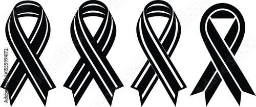 Adobe Illustrator Artwork Vector 3d Realistic Purple Ribbon Set. Pancreatic Cancer Awareness Symbol Closeup. Cancer Ribbon Template. World Pancreatic Cancer Day Concept
