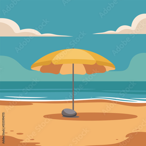 Vacation and travel concept. Umbrella on the beach. Vector illustration in flat style.