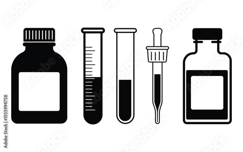 Chemistry and science black vector icon set.Black isolated laboratory science icons.Chemical lab vector icon set. research illustration sign collection. Chemistry and biotechnology symbol