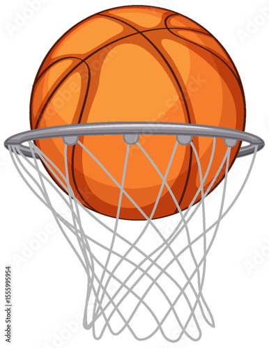A basketball ball in a hoop