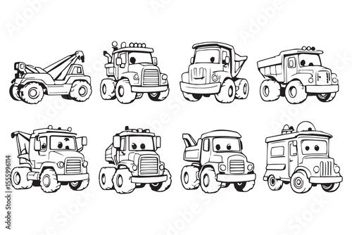 Toy truck line art and black color