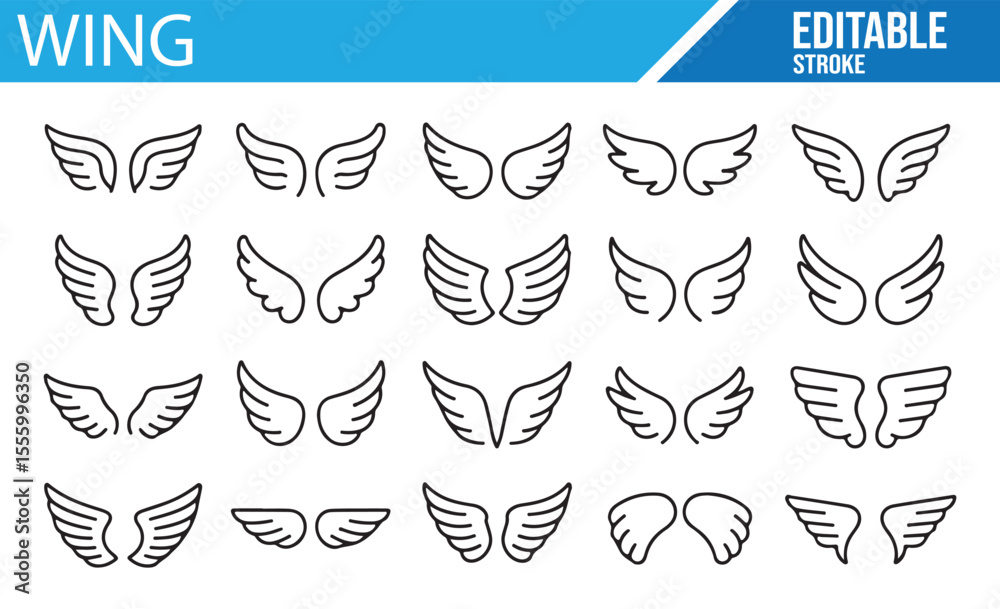 Fototapeta premium Editable Stroke Wing Designs - Vector Illustrations for Logos and Art