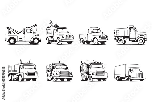 Toy truck line art and black color