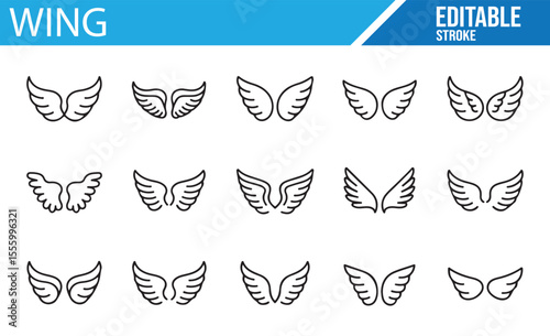 Unique Wing Illustrations - Vector Icons with Editable Stroke for Designers

